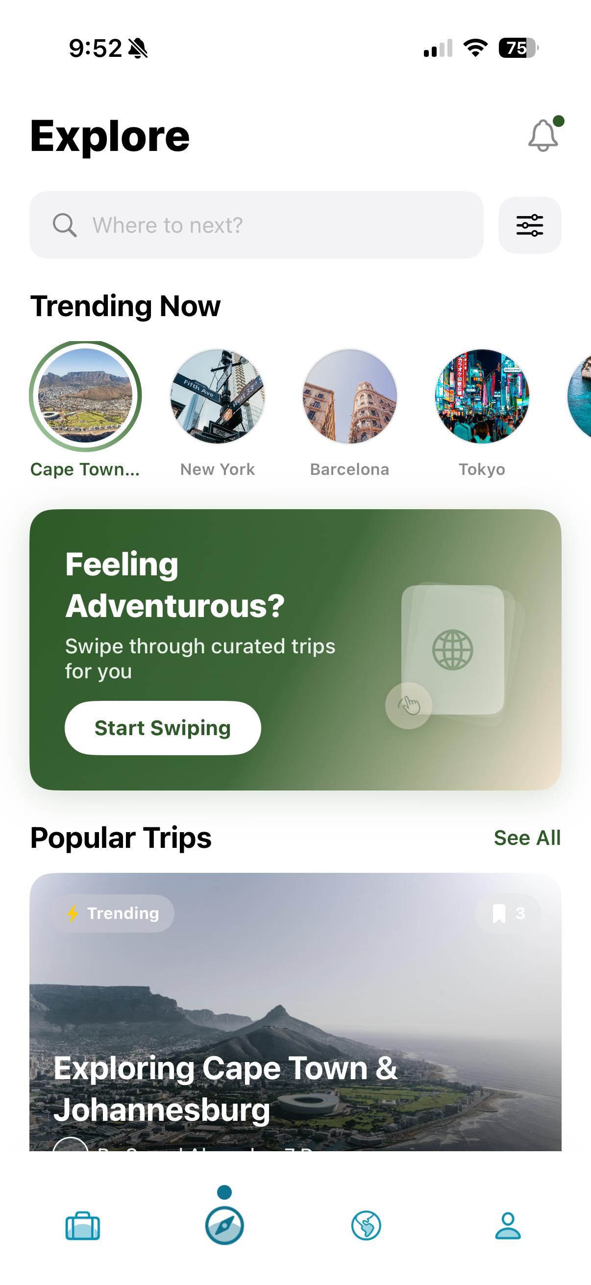 Explore screen