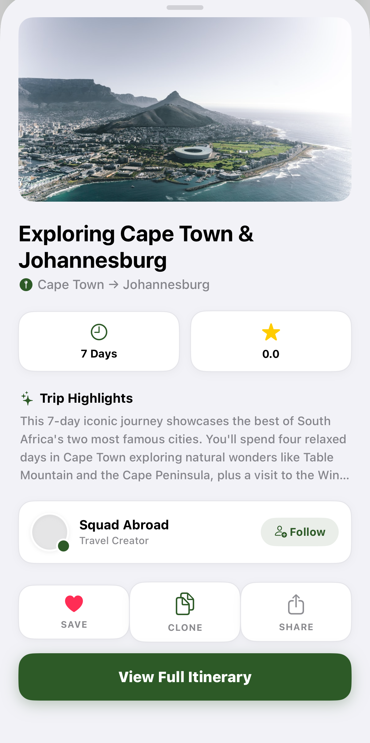Trip overview screen